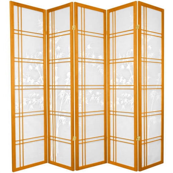 Oriental Furniture 6 Ft Tall Double Cross Bamboo Tree Shoji Screen, 5 panel, honey color