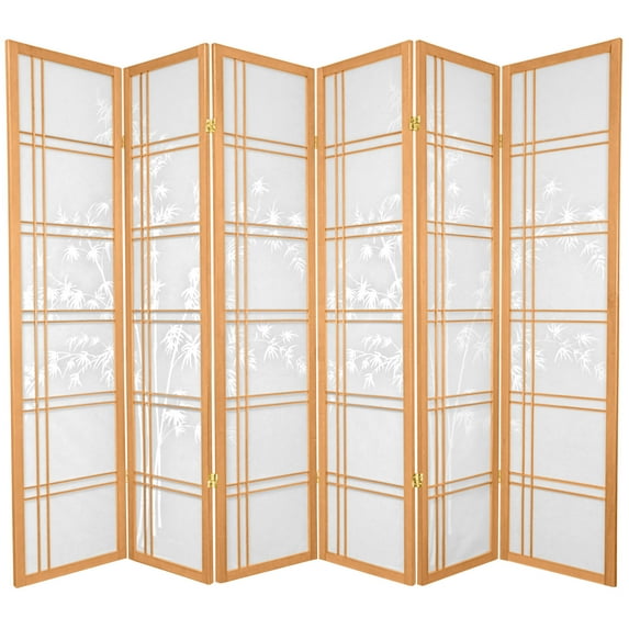 Oriental Furniture 6 Ft Tall Double Cross Bamboo Tree Shoji Screen, 6 panel, natural