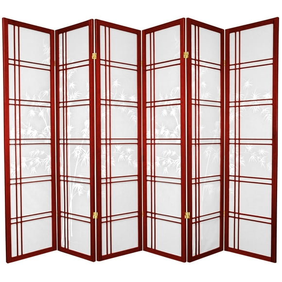 Oriental Furniture 6 Ft Tall Double Cross Bamboo Tree Shoji Screen, rosewood color, 6 panel
