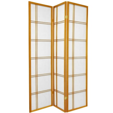 Oriental Furniture 6 Ft Tall Double Cross Shoji Screen, 3 Panel, Honey