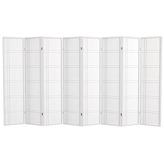 Red Lantern 6 ft. Tall Double Cross Shoji Screen - White - 8 Panels