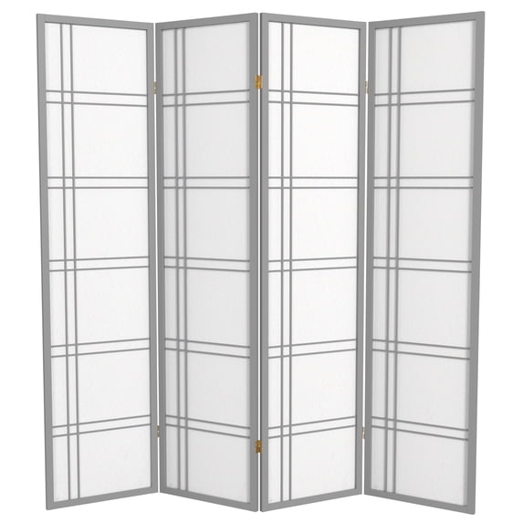 Red Lantern 6 ft. Tall Double Cross Shoji Screen - Grey - 4 Panels