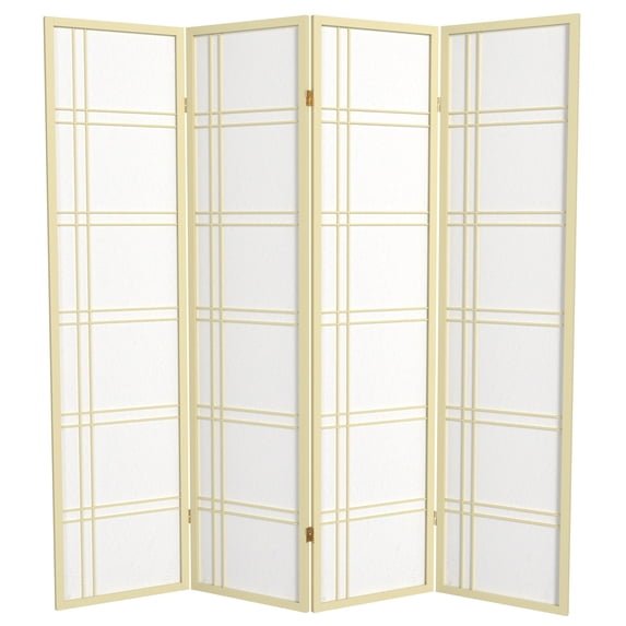 Red Lantern 6 ft. Tall Double Cross Shoji Screen - Ivory - 4 Panels