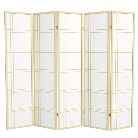 Red Lantern 6 ft. Tall Double Cross Shoji Screen - Ivory - 5 Panels