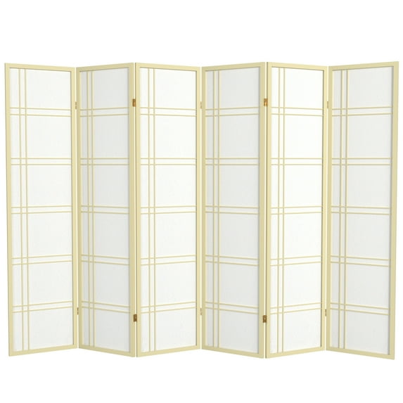 Red Lantern 6 ft. Tall Double Cross Shoji Screen - Ivory - 6 Panels