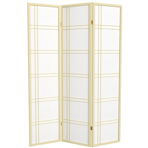 Red Lantern 6 ft. Tall Double Cross Shoji Screen - Ivory - 3 Panels
