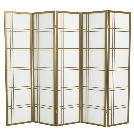 Red Lantern 6 ft. Tall Double Cross Shoji Screen - Gold - 5 Panels