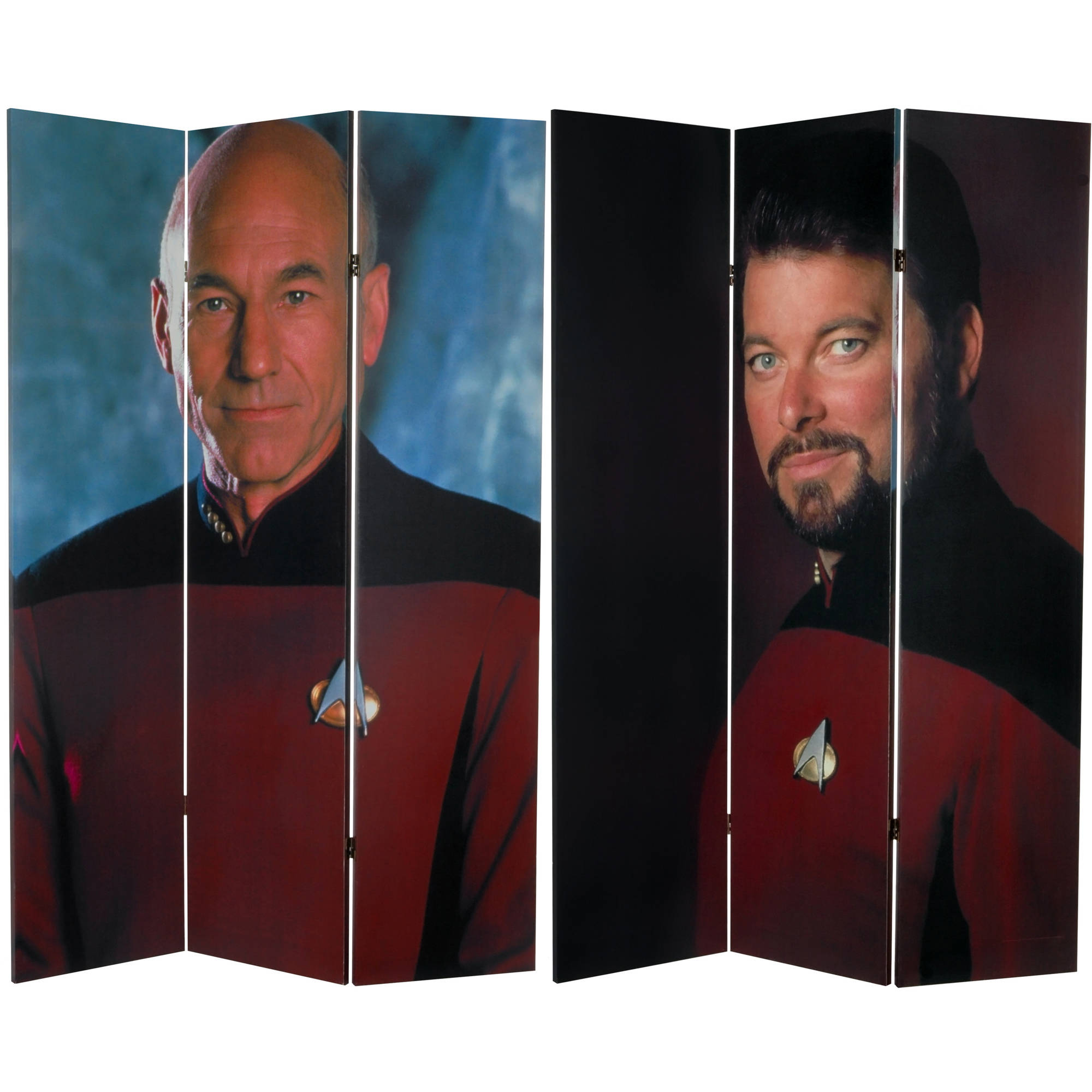 Oriental Furniture 6 Ft Tall Double Sided Star Trek Picard and Riker Canvas Room Divider - image 1 of 3