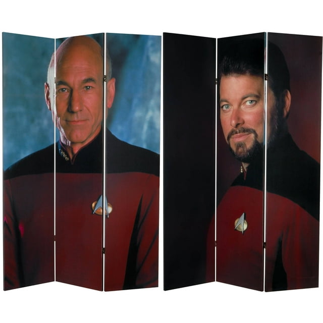 Oriental Furniture 6 Ft Tall Double Sided Star Trek Picard and Riker Canvas Room Divider