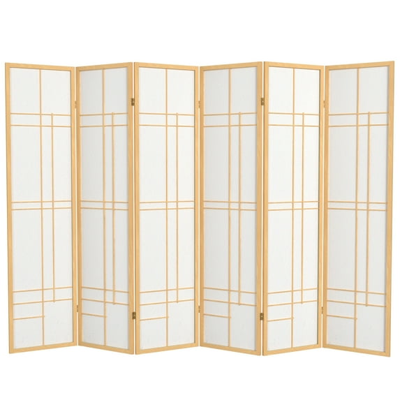 Red Lantern 6 ft. Tall Eudes Shoji Screen - Natural - 6 Panels