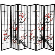 Oriental Furniture 6 Ft Tall Flower Blossom Room Divider, Black. 6 panel