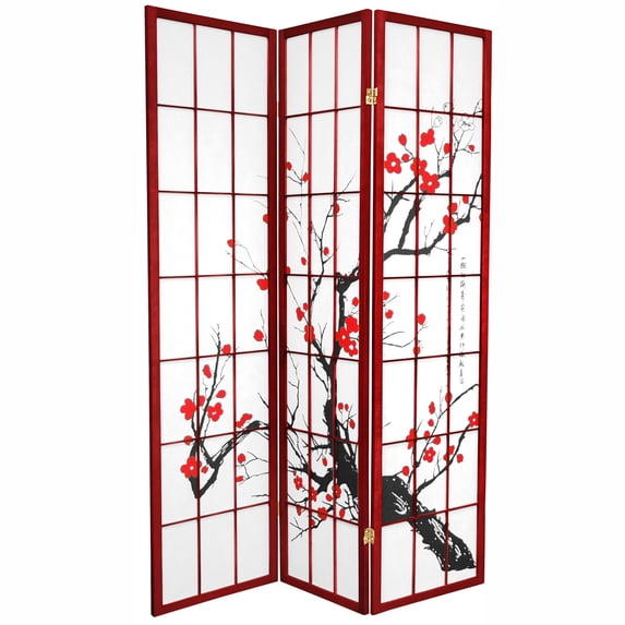 Oriental Furniture 6 Ft Tall Flower Blossom Room Divider, rosewood, 3 panel
