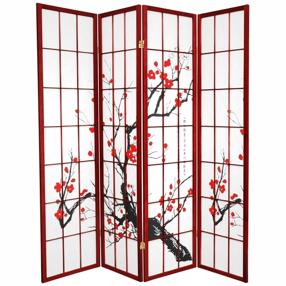 Oriental Furniture 6 Ft Tall Flower Blossom Room Divider, rosewood, 4 panel