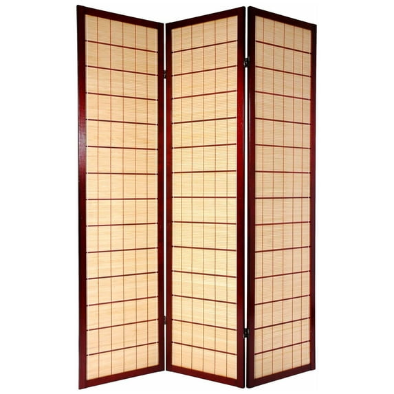 Oriental Furniture 6 Ft Tall Kimura Shoji Screen, Rosewood color, 5 panel, pine slats