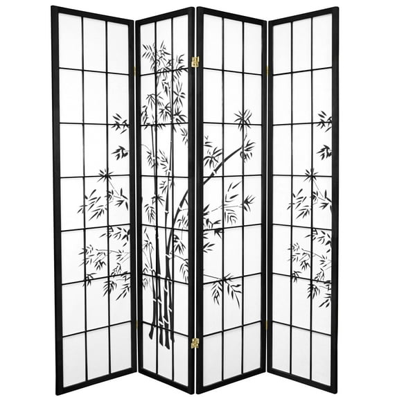 Oriental Furniture 6 Ft Tall Lucky Bamboo Room Divider, Black, 4 panel