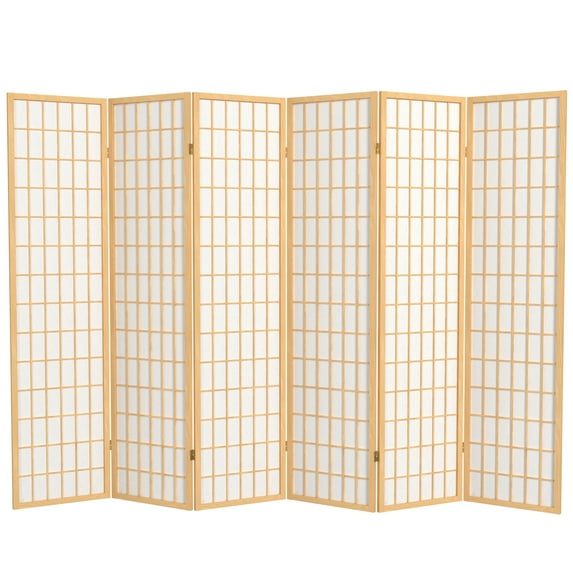 Red Lantern 6 ft. Tall Window Pane Shoji Screen - Natural - 6 Panels