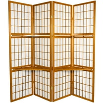 Oriental Furniture 6 Ft Tall Window Pane with Shelf Room Divider, honey color, 4 panel