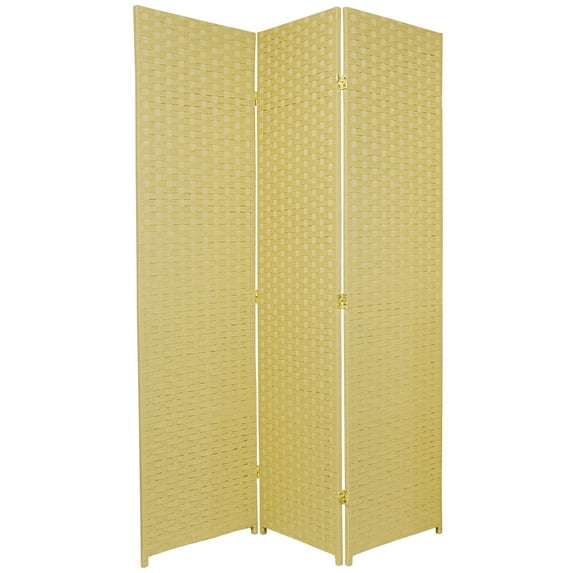 Oriental Furniture 6 Ft Tall Woven Fiber Room Divider, dark beige color, 3 panel