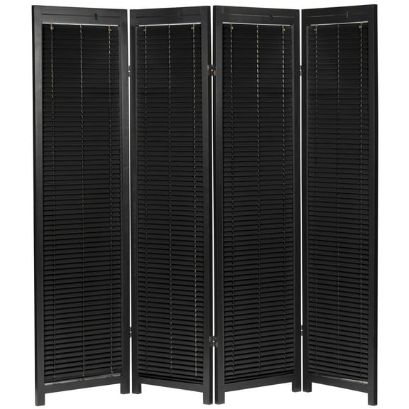 Oriental Furniture 6 ft. Tall Adjustable Shutter Room Divider Black 4 Panel