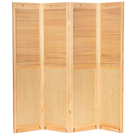 Oriental Furniture 6 ft. Tall Adjustable Shutter Room Divider Natural - 4 Panel