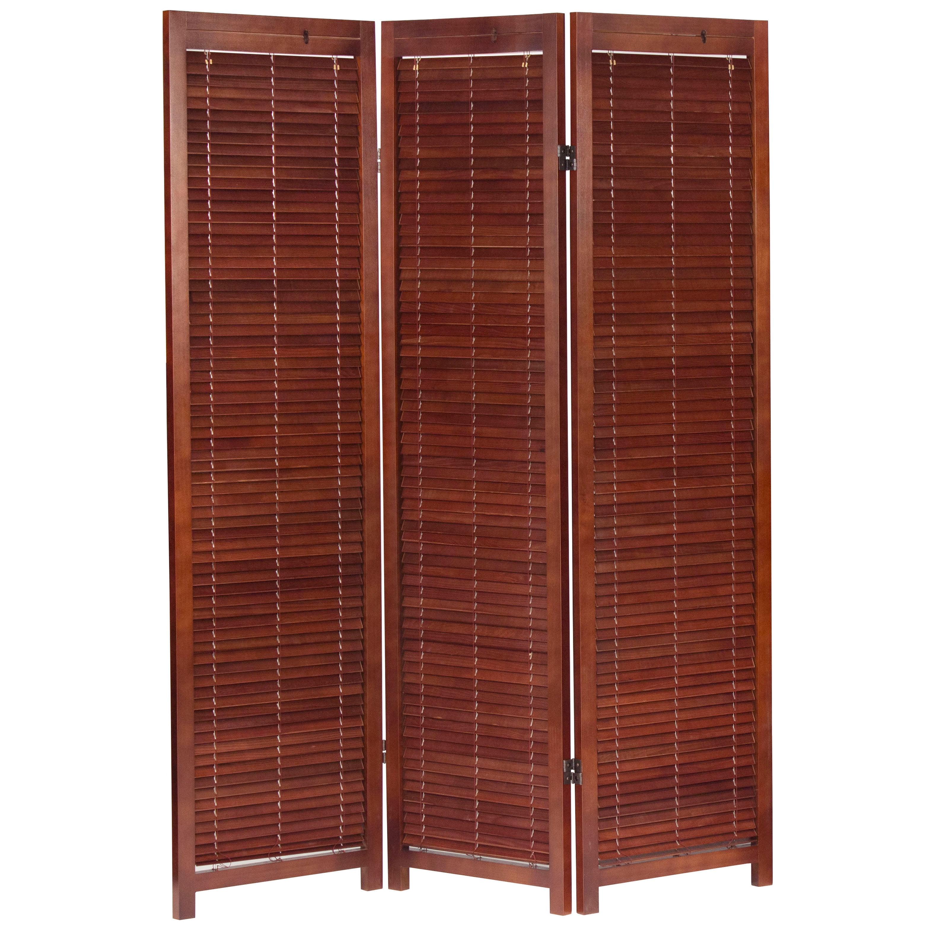 Red Lantern 6 ft. Tall Adjustable 3-Panel Room Divider with Shutter Design in Walnut Finish