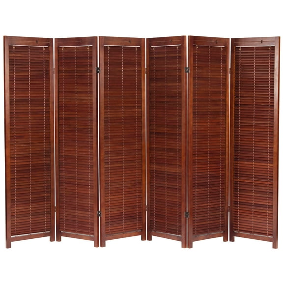 Oriental Furniture 6 ft. Tall Adjustable Shutter Room Divider Walnut 6 Panel