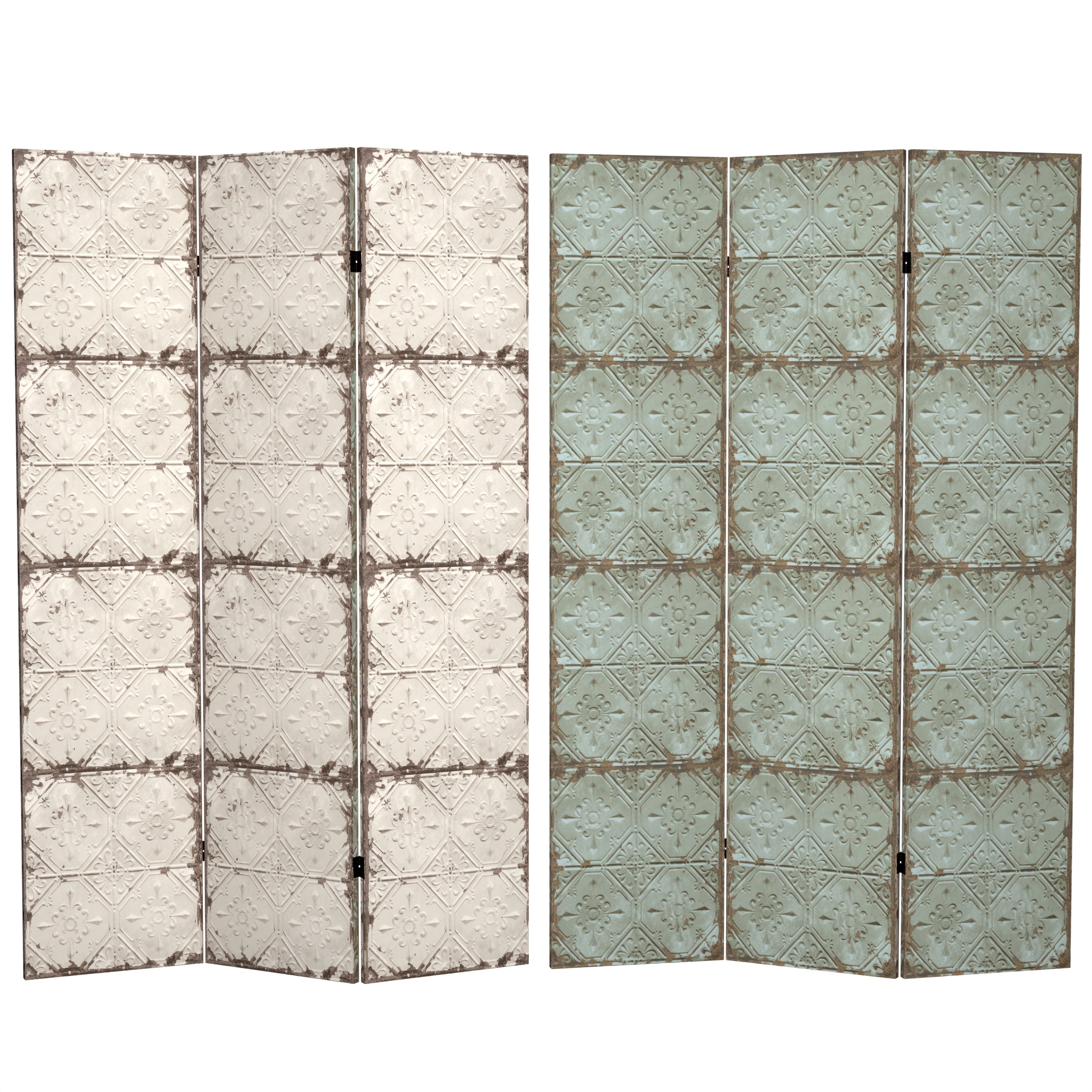 Oriental Furniture 6 ft. Tall Antiqued Paneling Canvas Room Divider - 3 Panel
