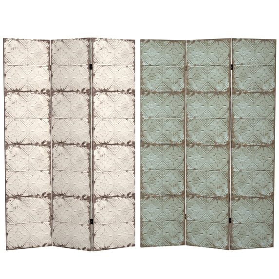 Oriental Furniture 6 ft. Tall Antiqued Paneling Canvas Room Divider - 3 Panel