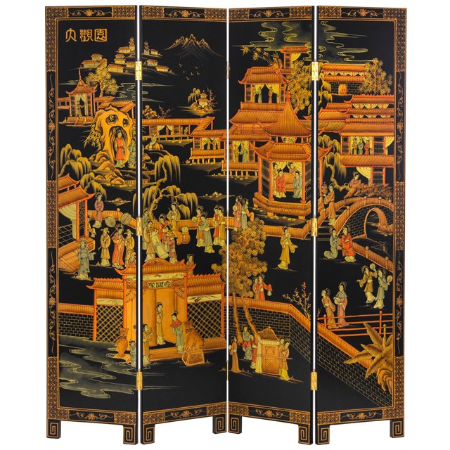 Oriental Furniture 6 ft. Tall Black Lacquer Room Divider Courtyard