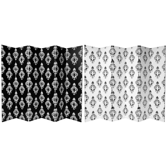 Oriental Furniture 6 ft. Tall Black and White Damask Room Divider - 6 Panel