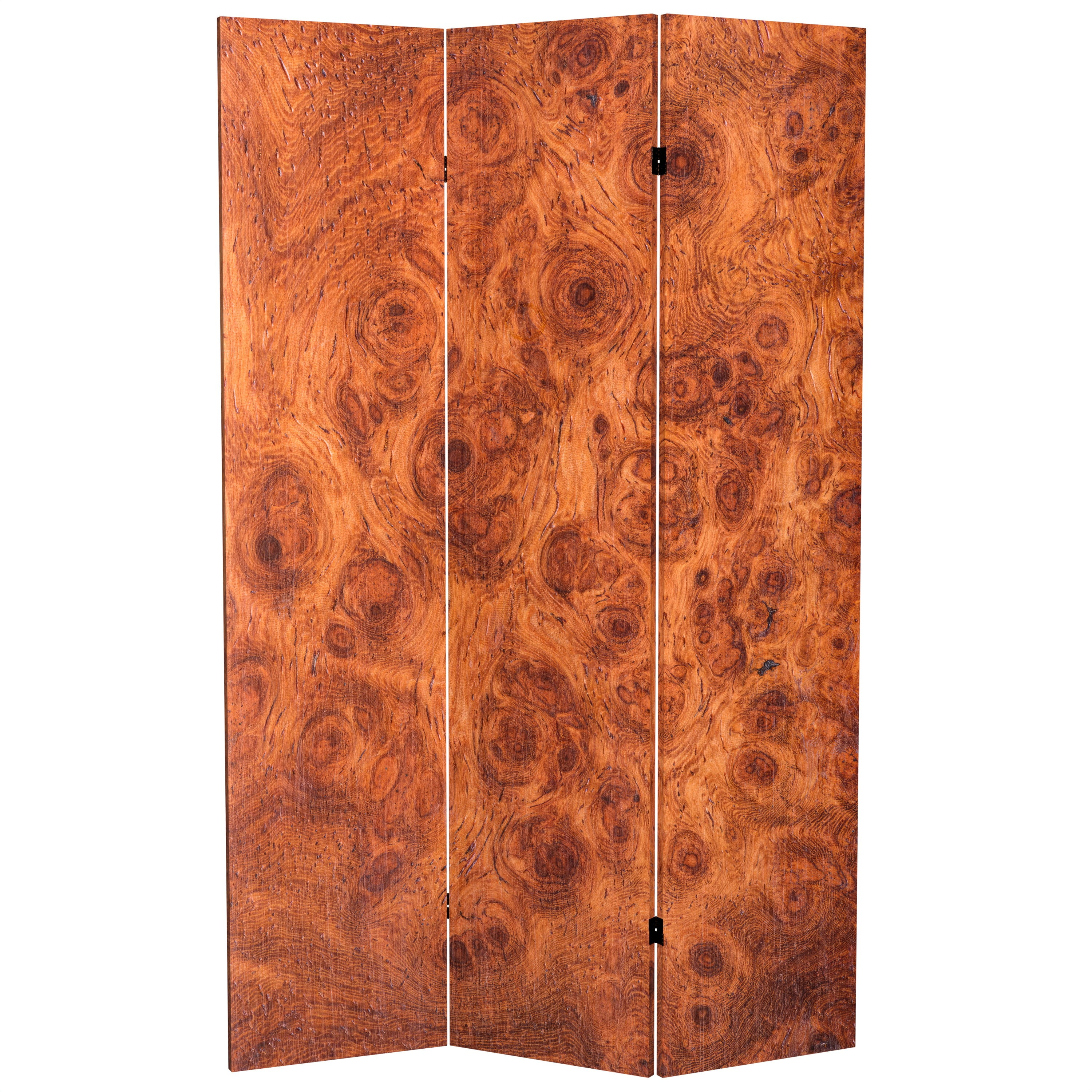 Oriental Furniture 6 ft. Tall Burl Wood Pattern Canvas Room Divider - 3 Panel