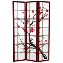 Oriental Furniture 6 ft. Tall Canvas Cherry Blossom Screen - Rosewood - 3 Panel