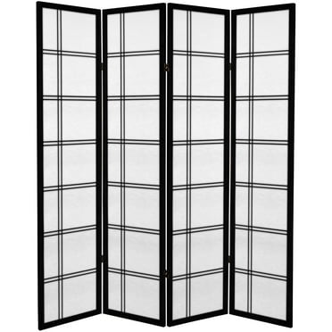 Oriental Furniture 6 ft. Tall Canvas Double Cross Screen - Black - 4 Panel