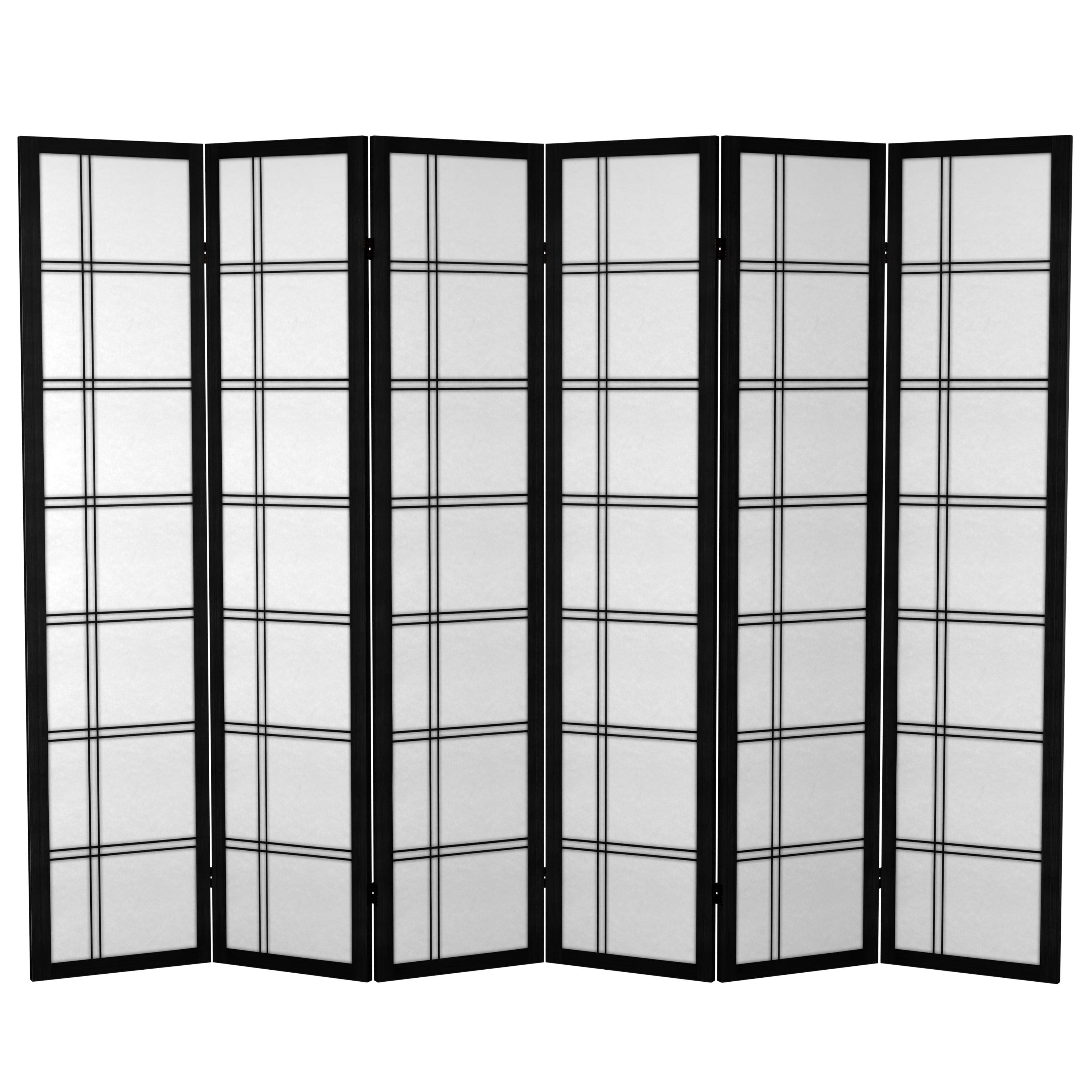 Oriental Furniture 6 ft. Tall Canvas Double Cross Screen - Black - 6 Panel