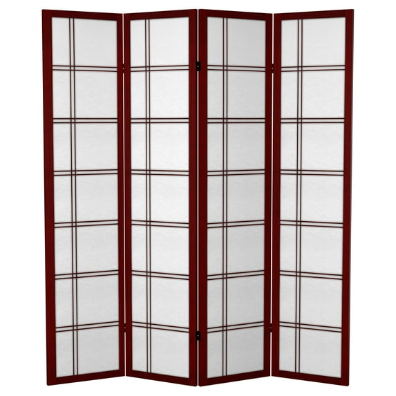 Oriental Furniture 6 ft. Tall Canvas Double Cross Screen - Rosewood - 4 Panel