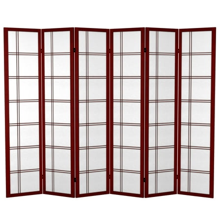 Oriental Furniture 6 ft. Tall Canvas Double Cross Screen - Rosewood - 6 Panel