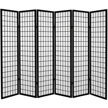 Oriental Furniture 6 ft. Tall Canvas Window Pane Room Divider - Black - 6 Panel