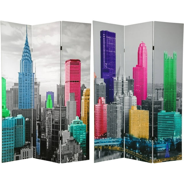 Oriental Furniture 6 ft. Tall Colorful New York Scene Room Divider - 3 Panel