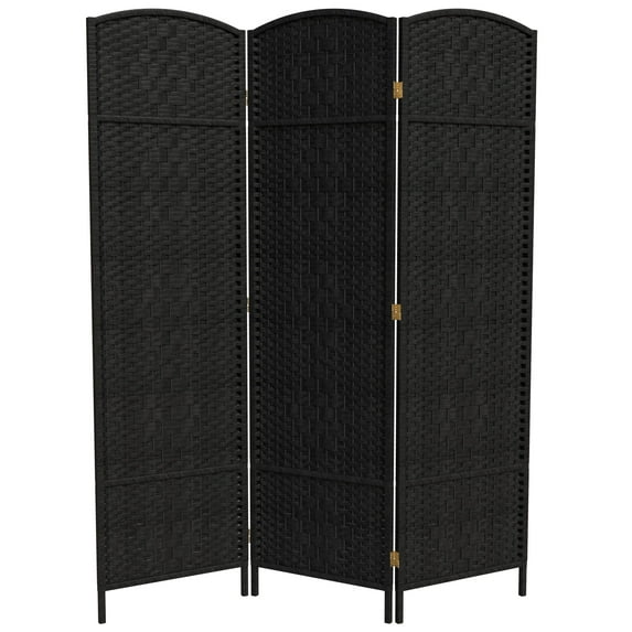 Red Lantern 6 ft. Tall Diamond Weave Fiber Room Divider - Black - 3 Panel