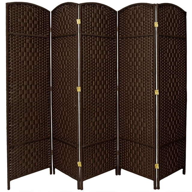 Oriental Furniture 6 ft. Tall Diamond Weave Room Divider - Dark Mocha - 5 Panel