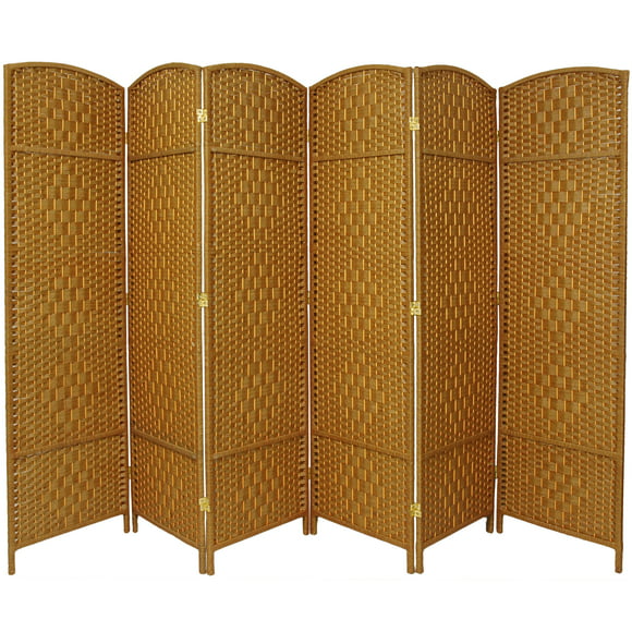 Oriental Furniture 6 ft. Tall Diamond Weave Room Divider - Light Beige - 6 Panel