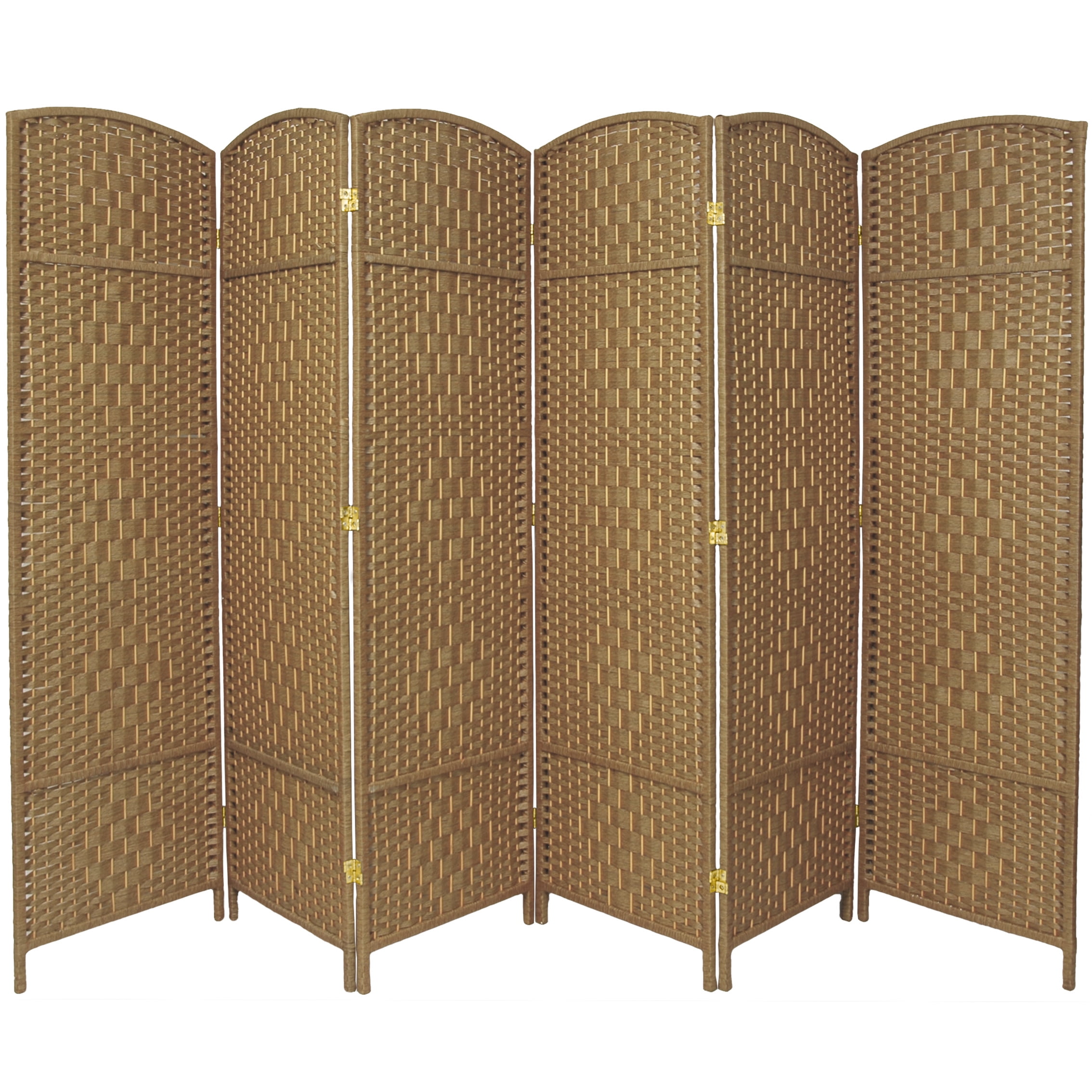 Natural Fiber 6-Panel Folding Room Divider with Diamond Weave