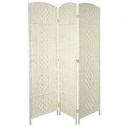 Oriental Furniture 6 ft. Tall Diamond Weave Room Divider - White - 3 Panel