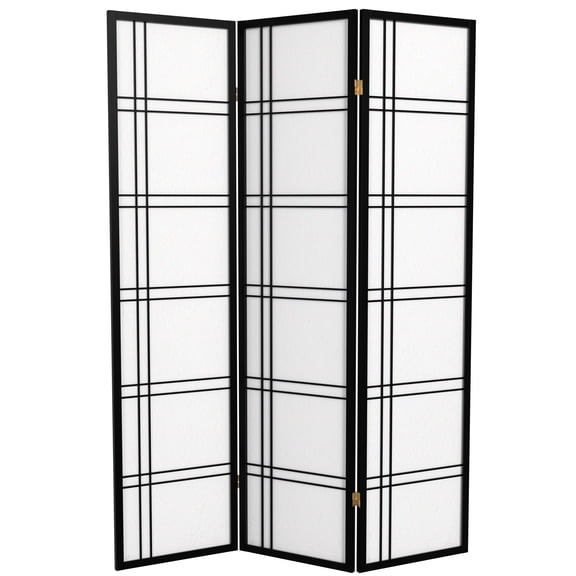 Red Lantern 6 ft. Tall Double Cross Shoji Screen - Black - 3 Panels