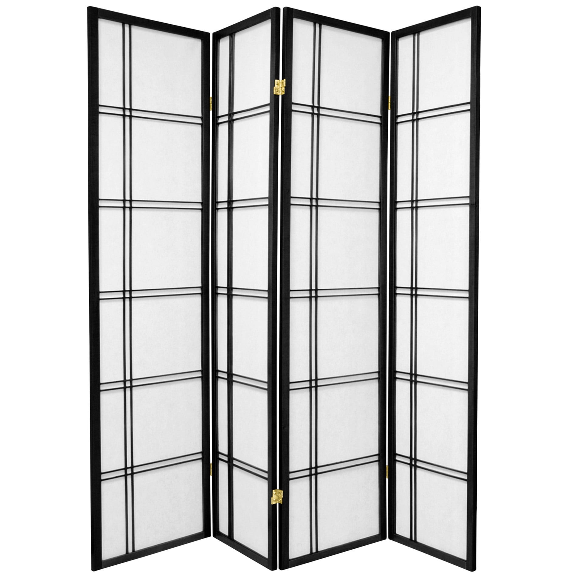 Black Hardwood and Rice Paper 4-Panel Shoji Room Divider