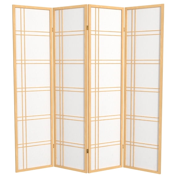 Red Lantern 6 ft. Tall Double Cross Shoji Screen - Natural - 4 Panels