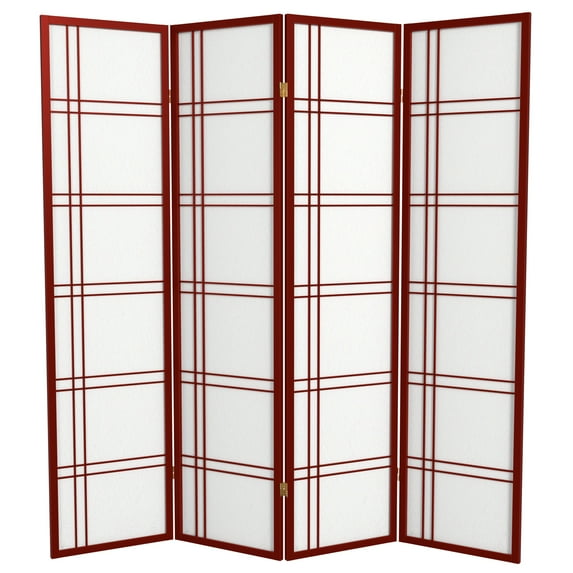 Red Lantern 6 ft. Tall Double Cross Shoji Screen - Rosewood - 4 Panels