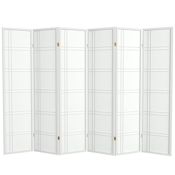 Red Lantern 6 ft. Tall Double Cross Shoji Screen - White - 6 Panels
