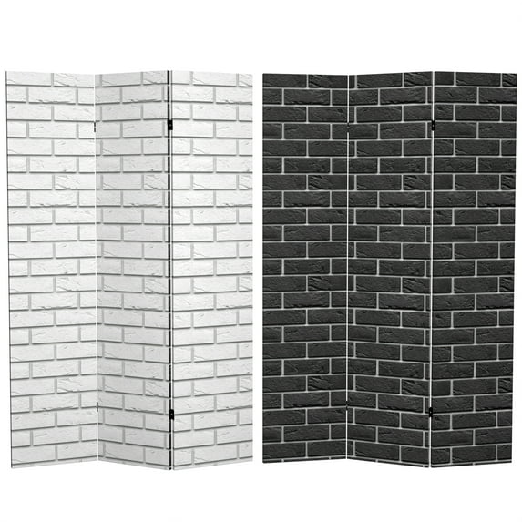 Oriental Furniture 6 ft. Tall Double Sided Black & White Brick Canvas Room Divider