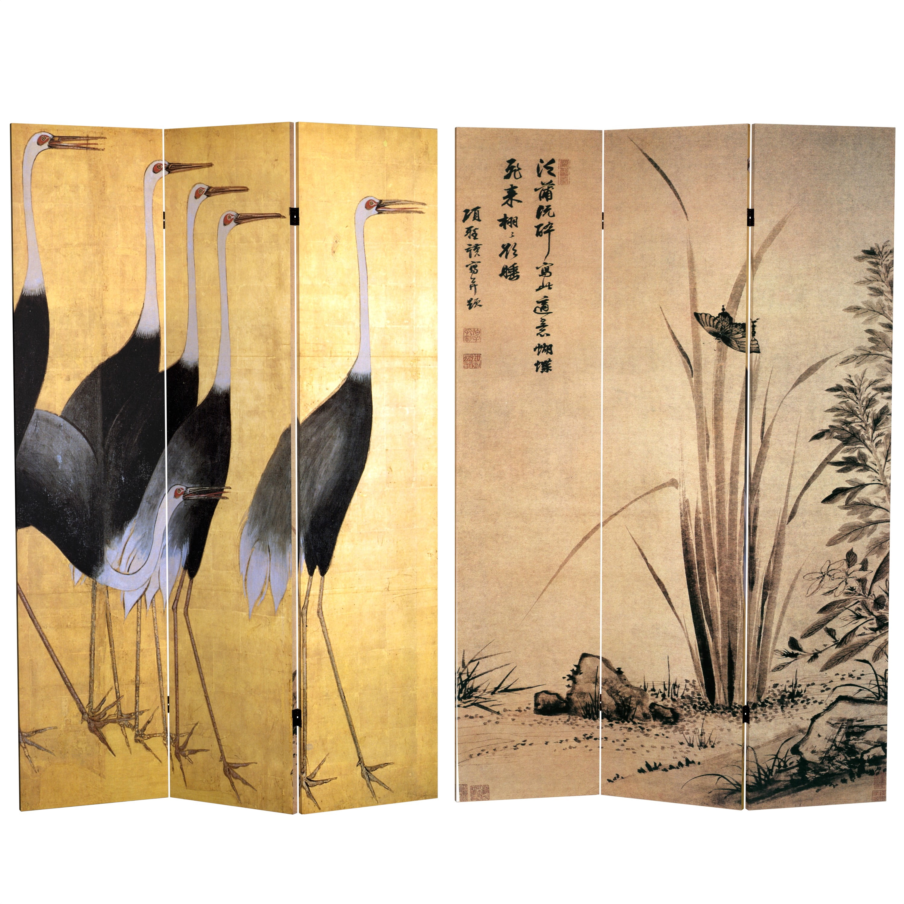 Oriental Furniture 6 ft. Tall Double Sided Cranes Room Divider - 4 Panel